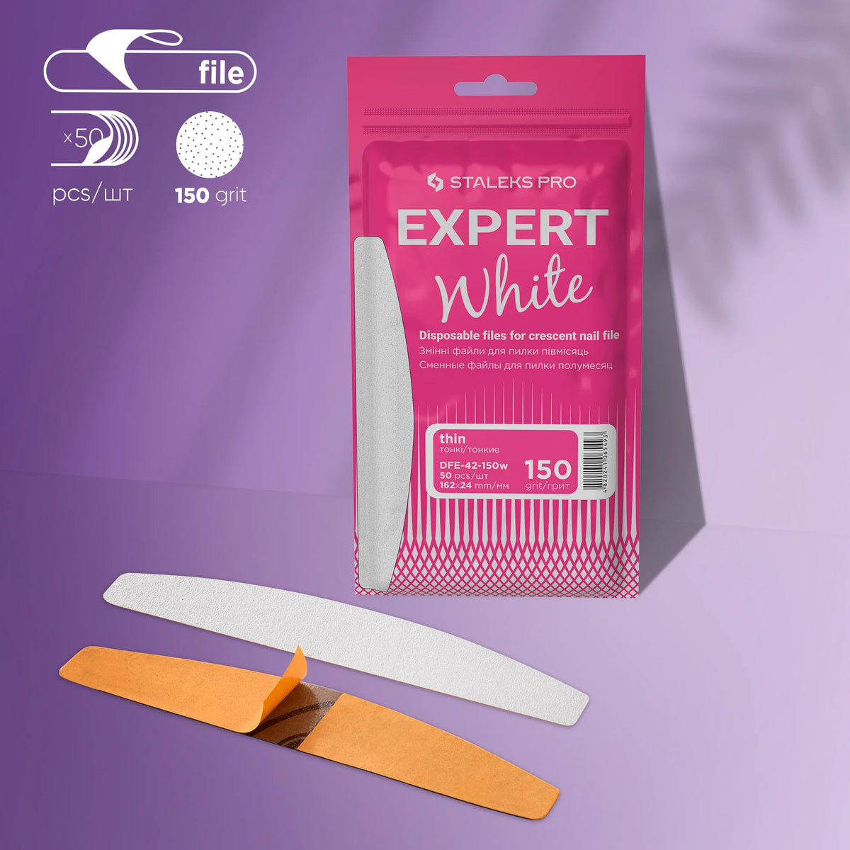 STALEKS EXPERT 42
Adhesive nail files for crescent base, 150 grit (50 pcs)
SKU: DFE-42-150w