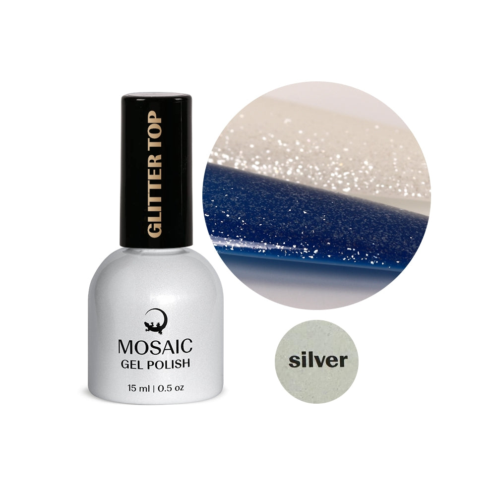 SPARK glitter top gel  SILVER 15ml TPO free